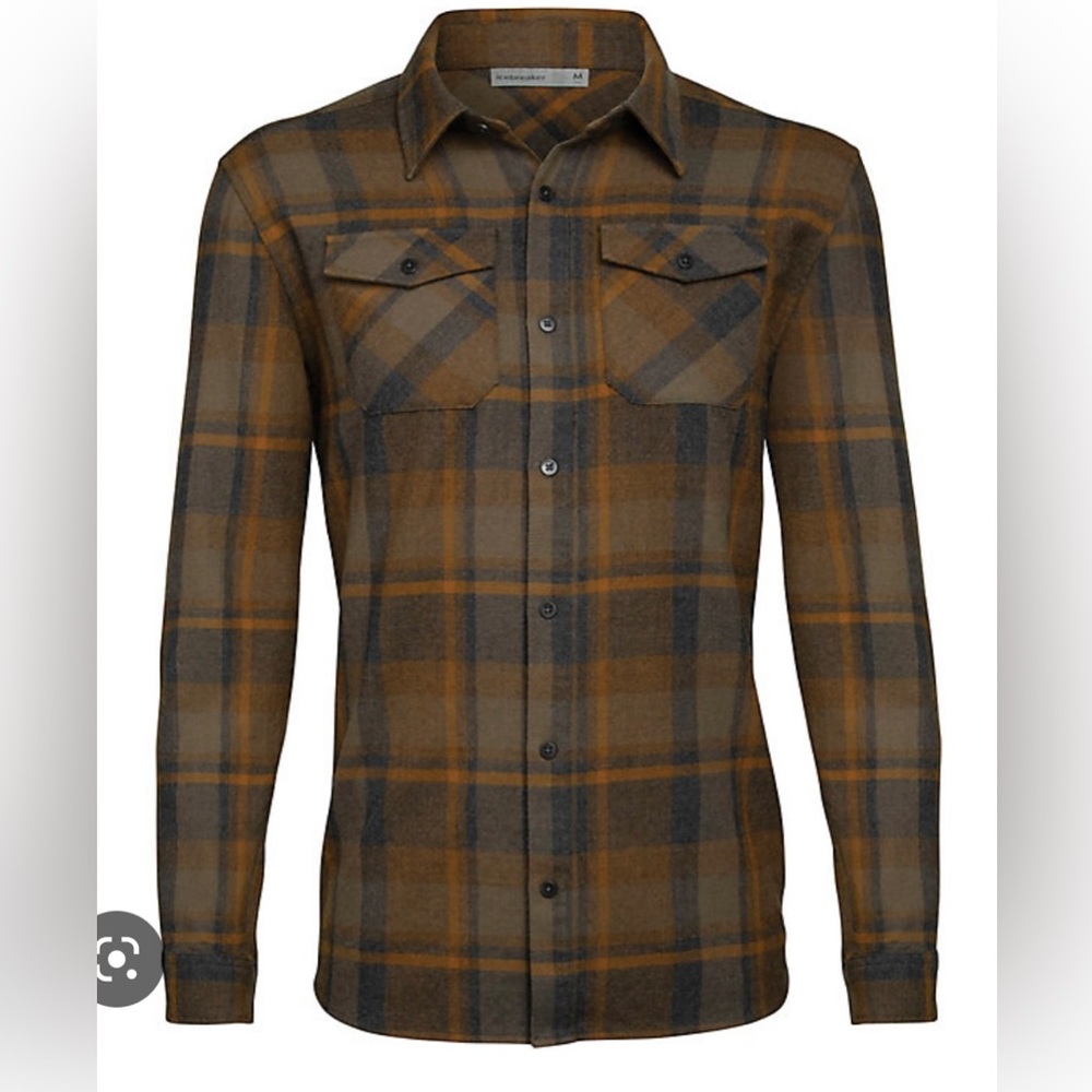 Icebreaker 100% Merino Wool Lodge Shirt Men’s Medium Curry/Gritstone Heather